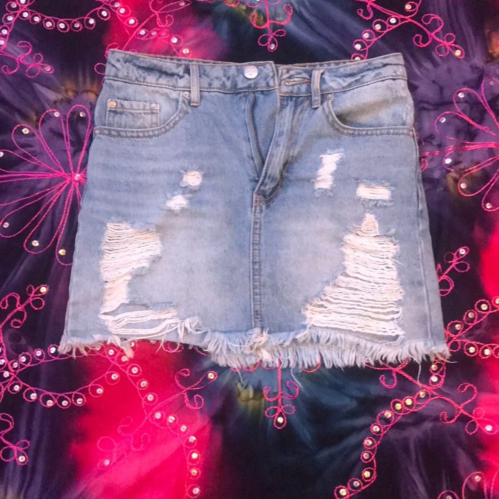 Ripped Jean Skirt